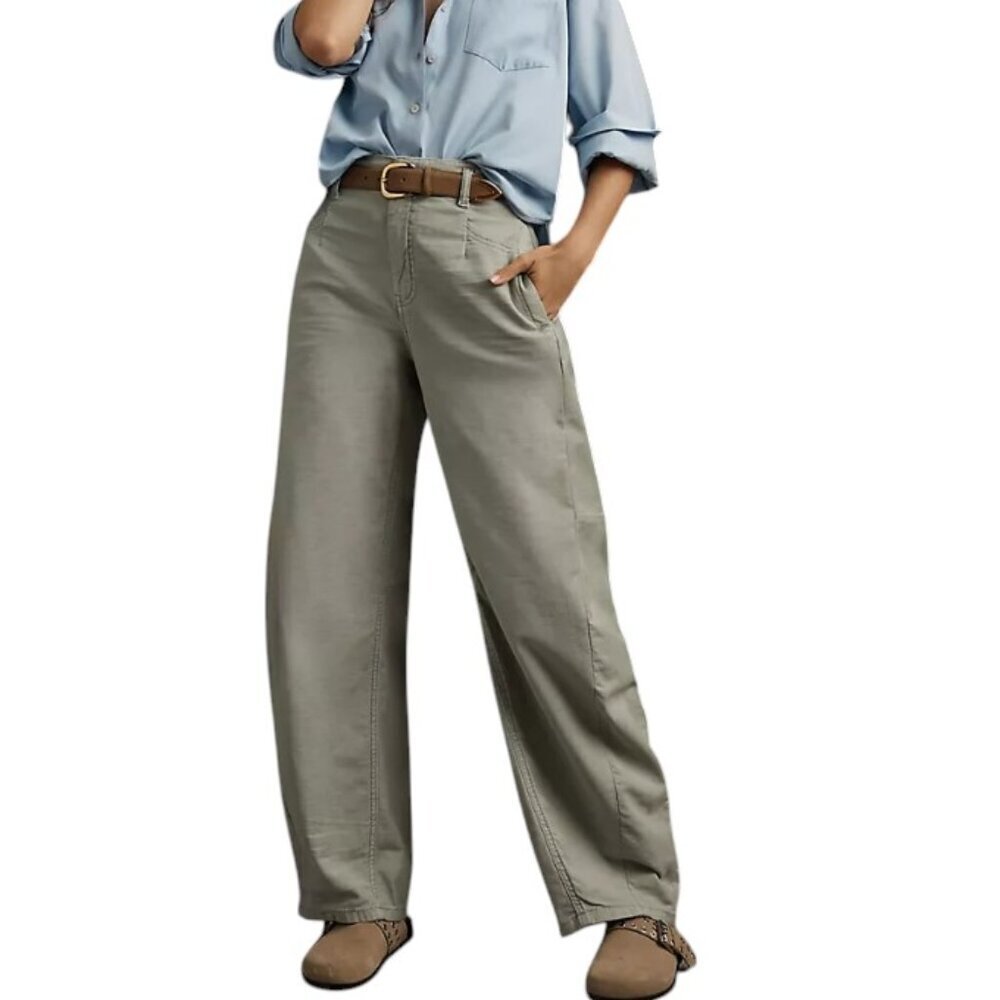 Pilcro Olive Wide-Leg Trousers